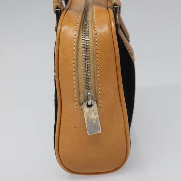 CELINE C Macadam Canvas Hand Bag Suede Leather Black Brown Silver - Picture 4 of 12